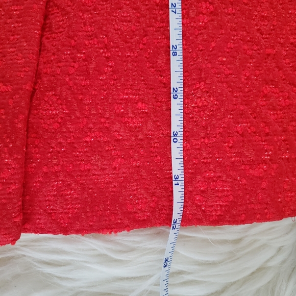 VGUC Zara Jacquard Herringbone Buttoned Mid Length Coat Red Size Large - Picture 15 of 16
